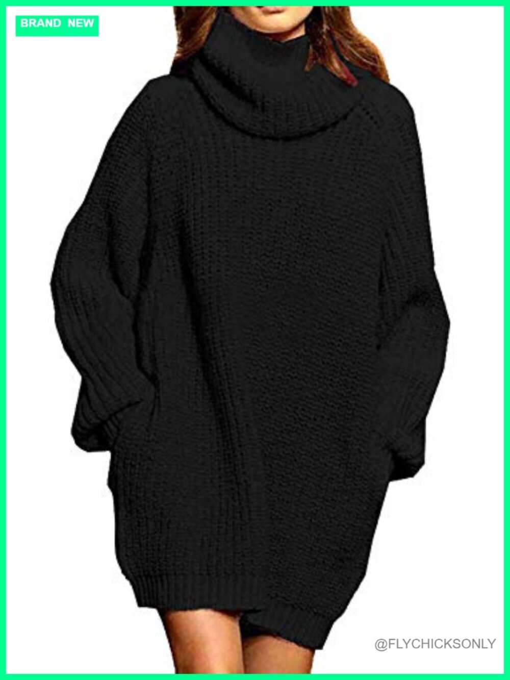 Oversized Turtleneck Long Sleeve Sweater Dress with Pockets